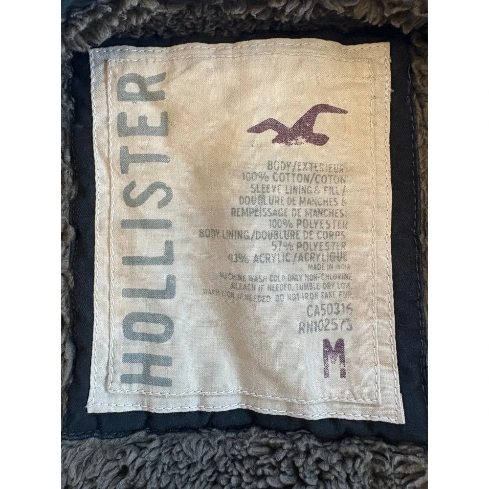 VTG Hollister Mens Medium Y2K Sherpa Lined Canvas Jacket Charcoal Grunge Trucker